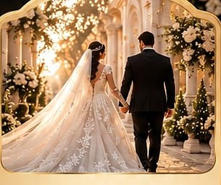 Bride and groom walking hand in hand